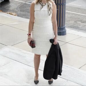 J.Crew White Textured Tweed Dress - size 10 tall